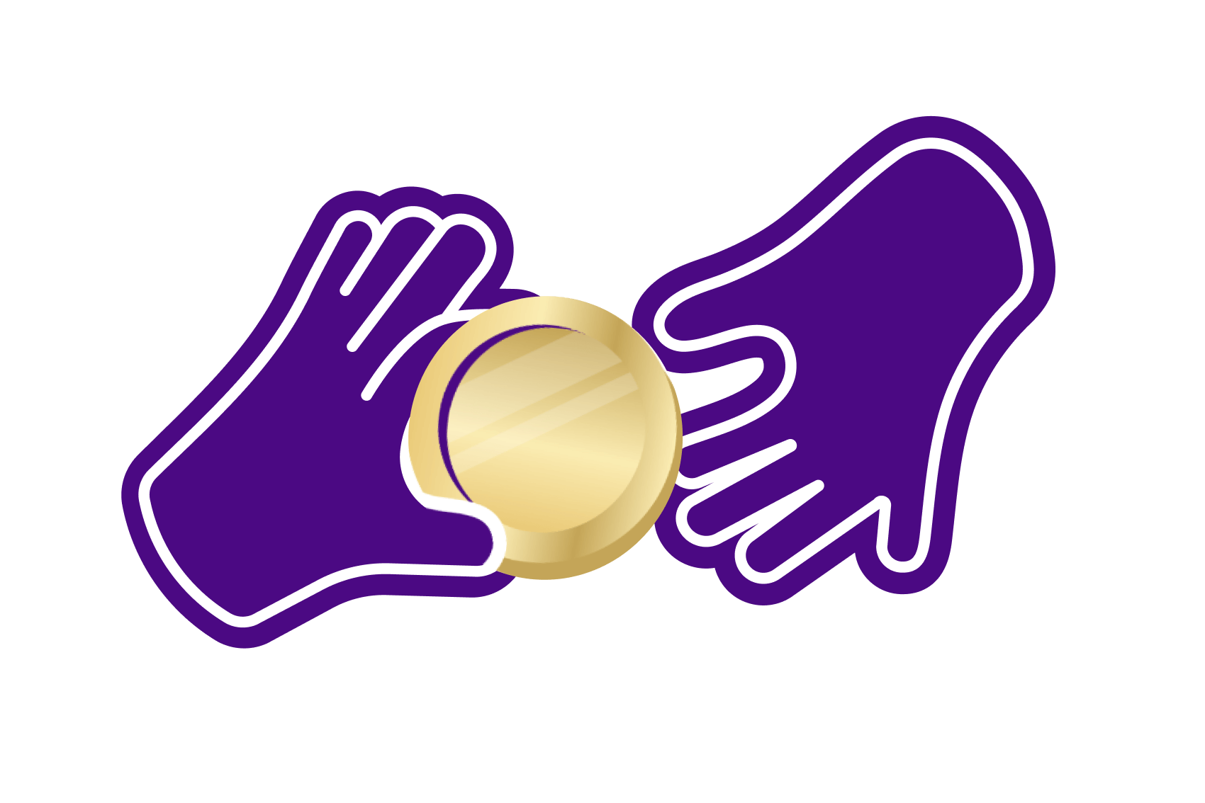 An illustration of 2 hands passing a gold coin